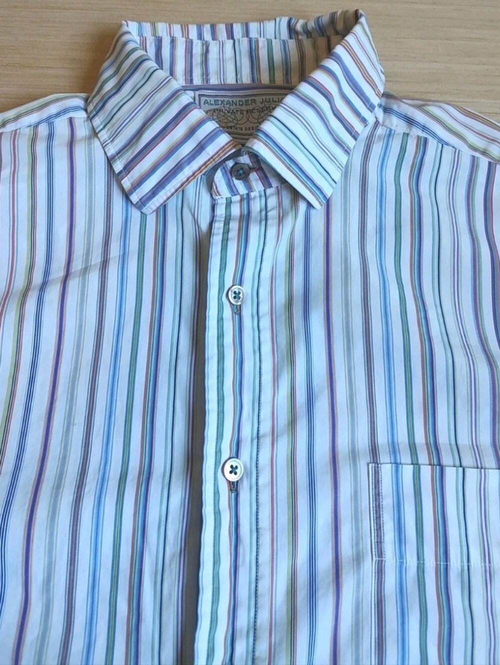 Alexander Julian Private Reserve Striped Shirt White Blue Green Size Men XL Pink